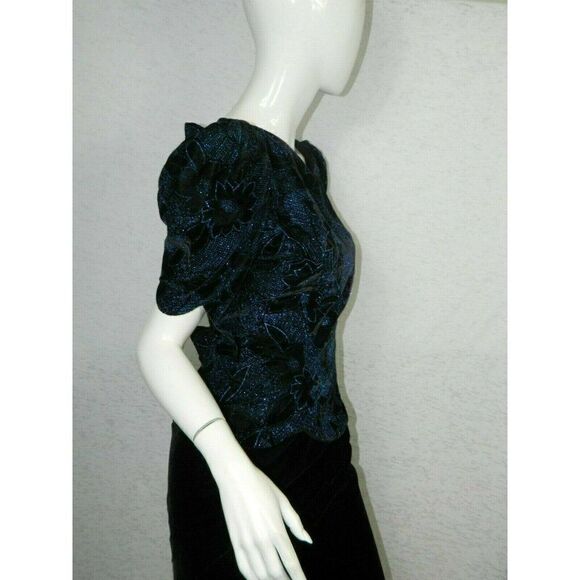 Jessica McClintock Dress Vintage Black Velvet Blue Sparkles Open Back Size 8 - Picture 9 of 13